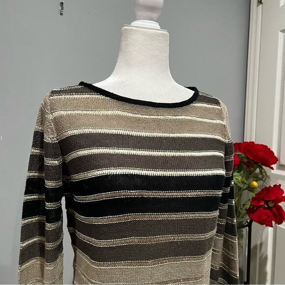 NEW Banana Republic Linen Striped Neutral Colorblock Open Weave Sweater S NWOT - Picture 6 of 16